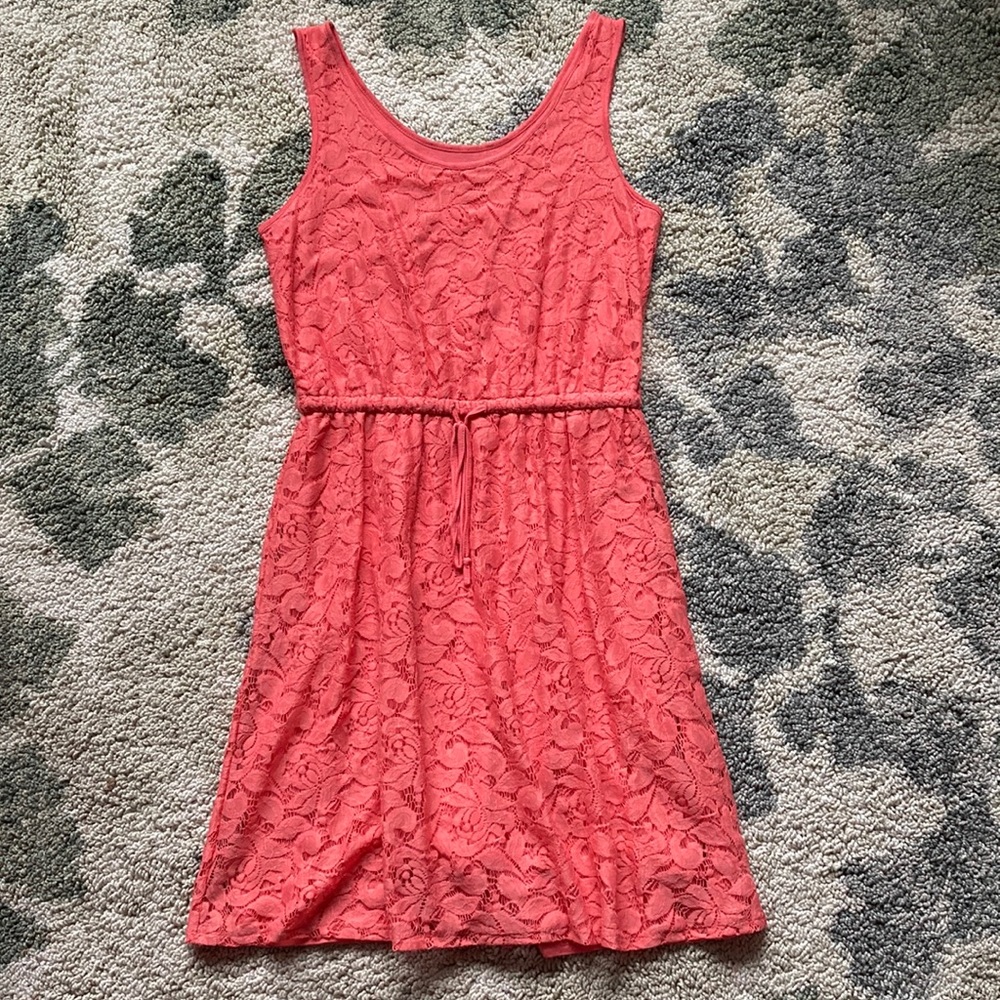Kensie summer dress orange coral lace floral xs extra small womens
